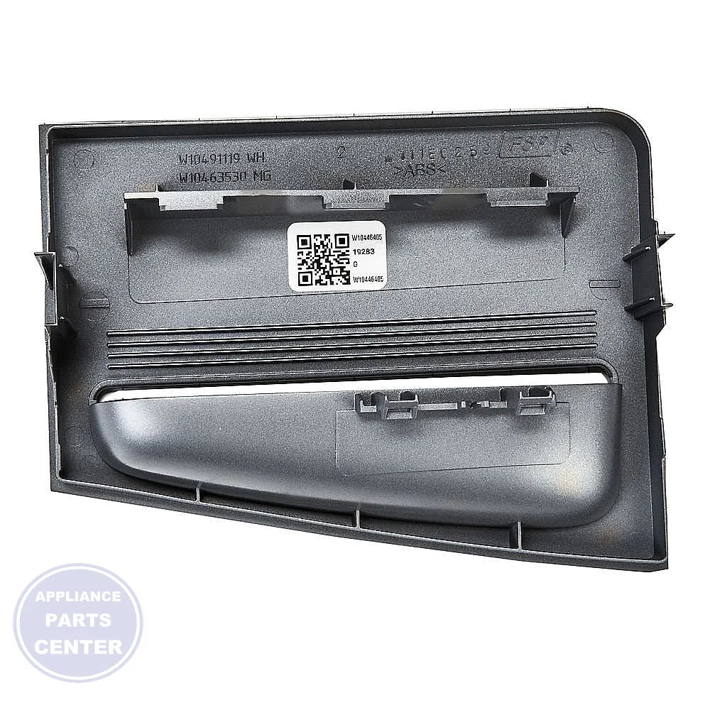 WHIRLPOOL HANDLE ASSEMBLY WPW10446405 - Side view with precise measurements