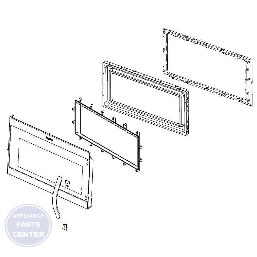 WHIRLPOOL MICROWAVE DOOR ASSEMBLY W11247223 - Main view showing easy-mount design for Whirlpool microwaves