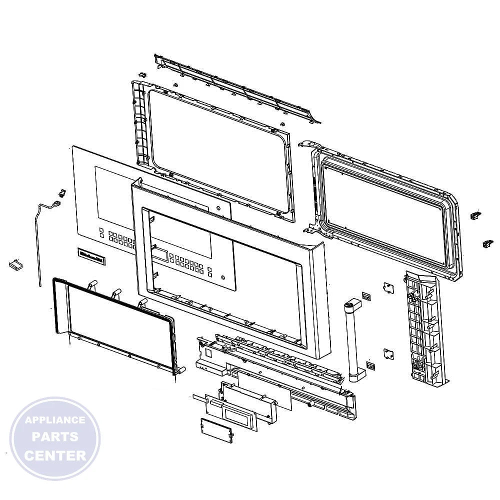 WHIRLPOOL MICROWAVE DOOR W10710352 - Main view showing secure locking mechanism for WPL X100