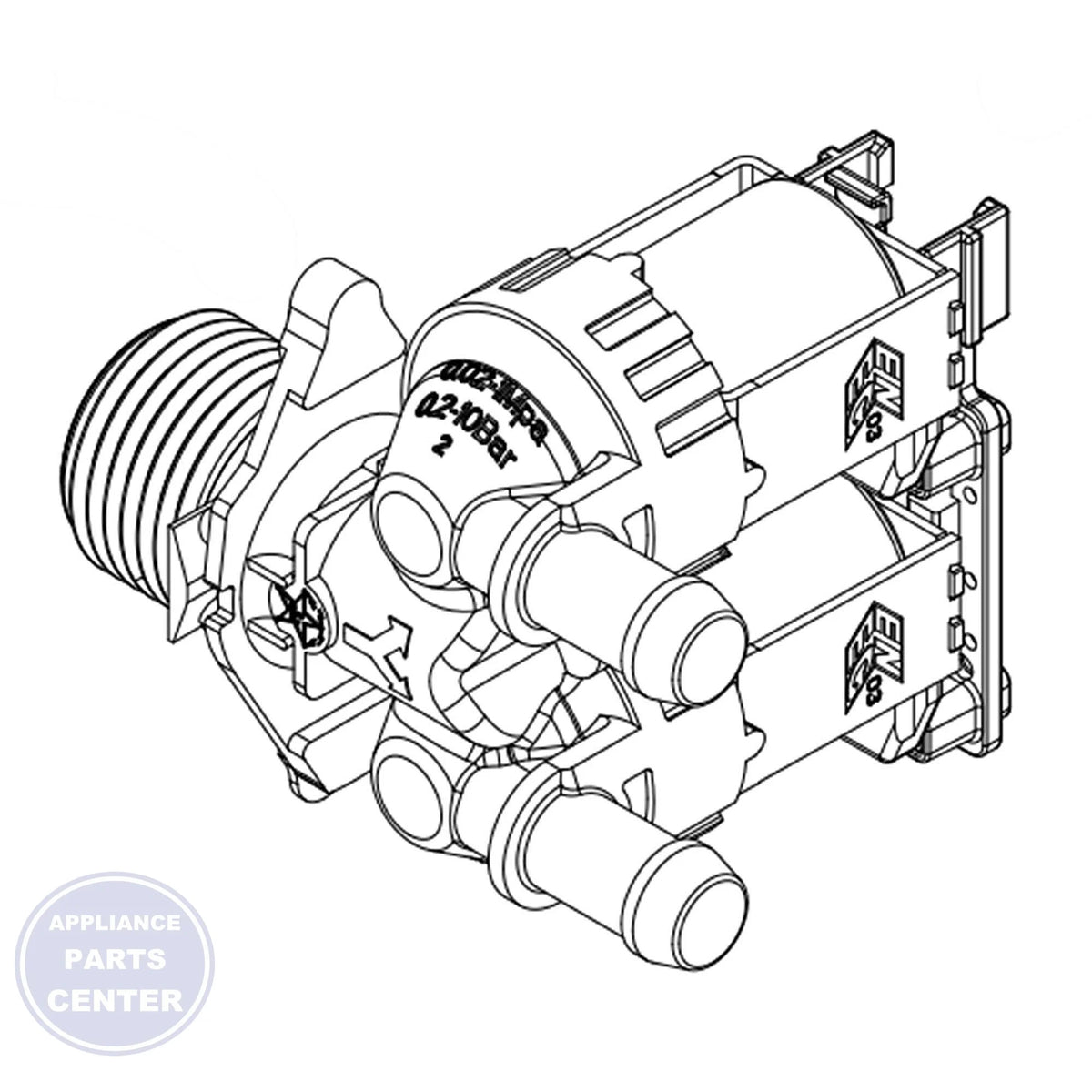 WHIRLPOOL VALVE W11044834 - Main view showing water flow control for WPL-1000 and WPL-2000 series