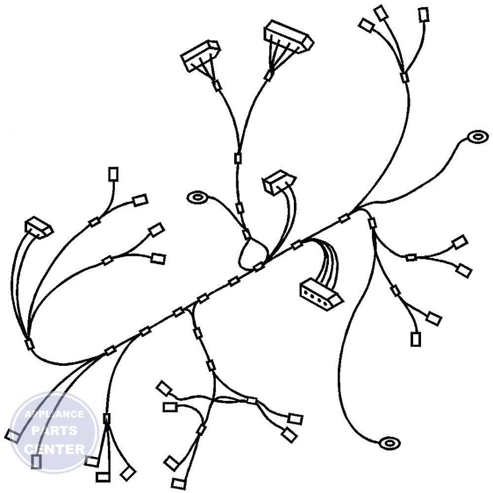 WHIRLPOOL WIRE HARNESS W10777438 - Main view showing secure electrical connections for Whirlpool models